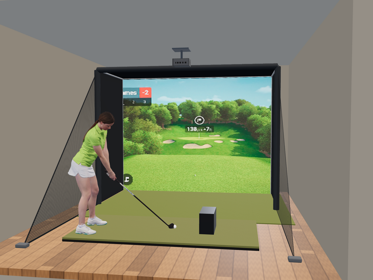 Garmin R50 All-In-One Golf Simulator, 10W x 7.7H x 5D enclosure (3D render)