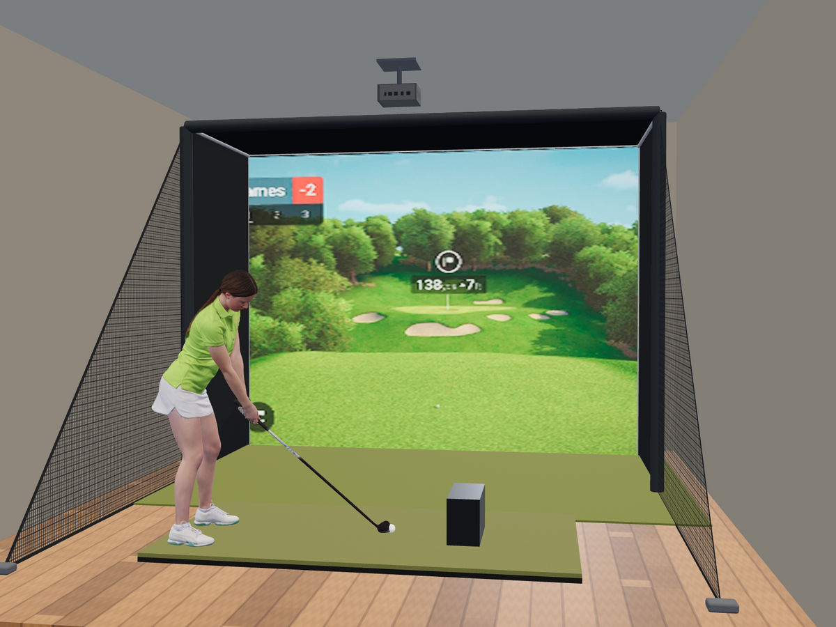 Garmin R50 All-In-One Golf Simulator, 12W x 9H x 5D enclosure (3D render)