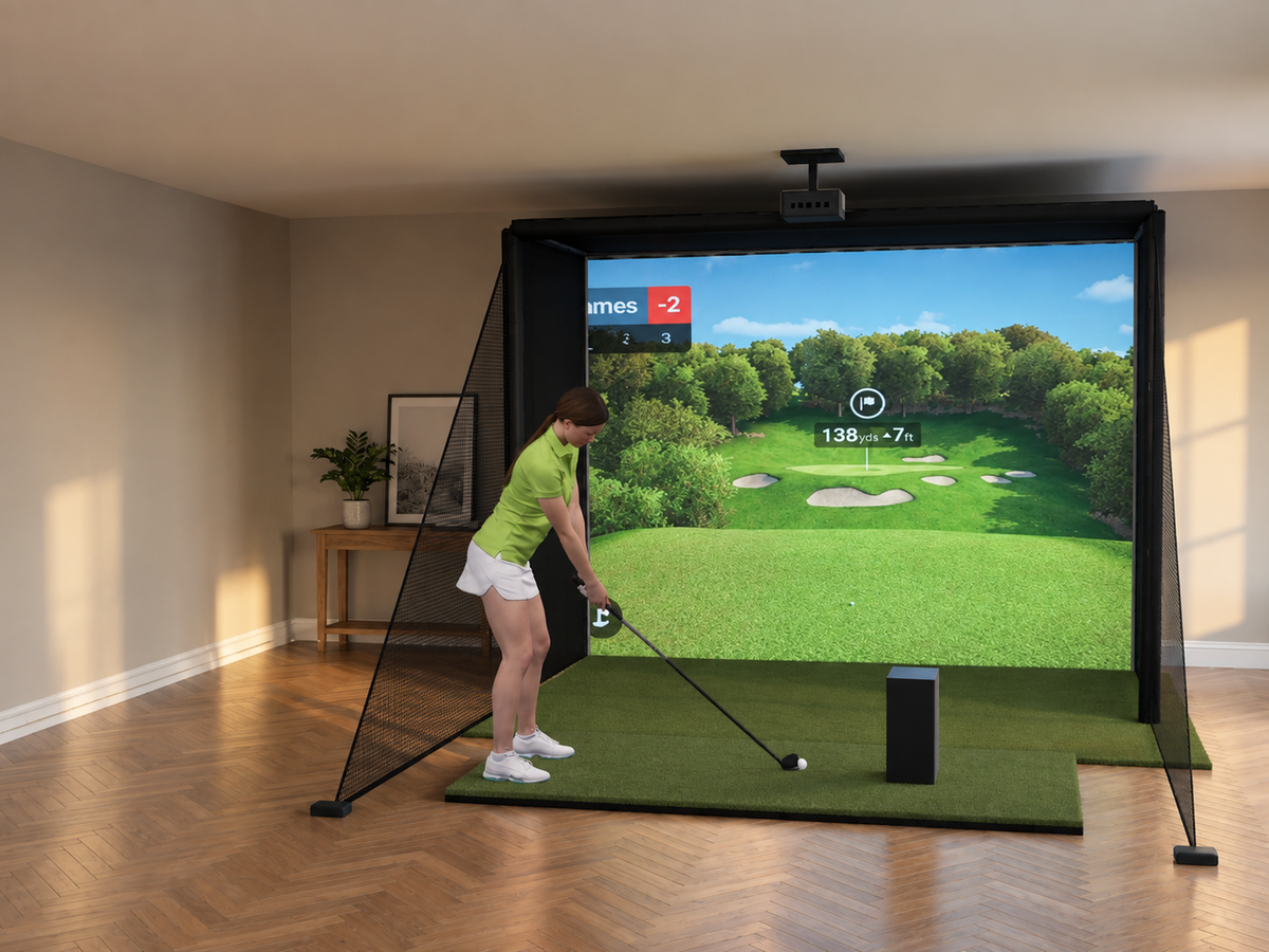 Garmin Approach R50 All-In-One Golf Simulator installed in a finished room