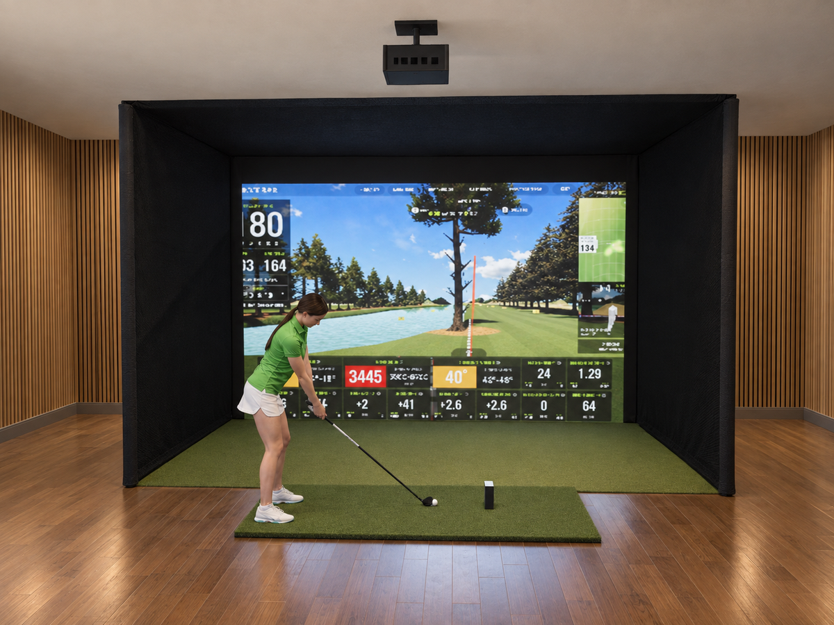 Pro All-In-One Golf Simulator with SkyTrak ST MAX in a finished room (room image)