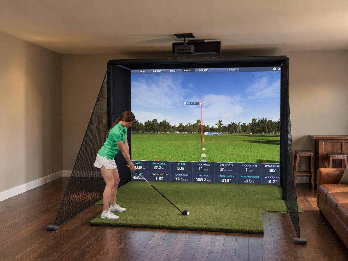 ProTee VX All-In-One Golf Simulator, 10.5W x 8H x 5D enclosure (3D render)
