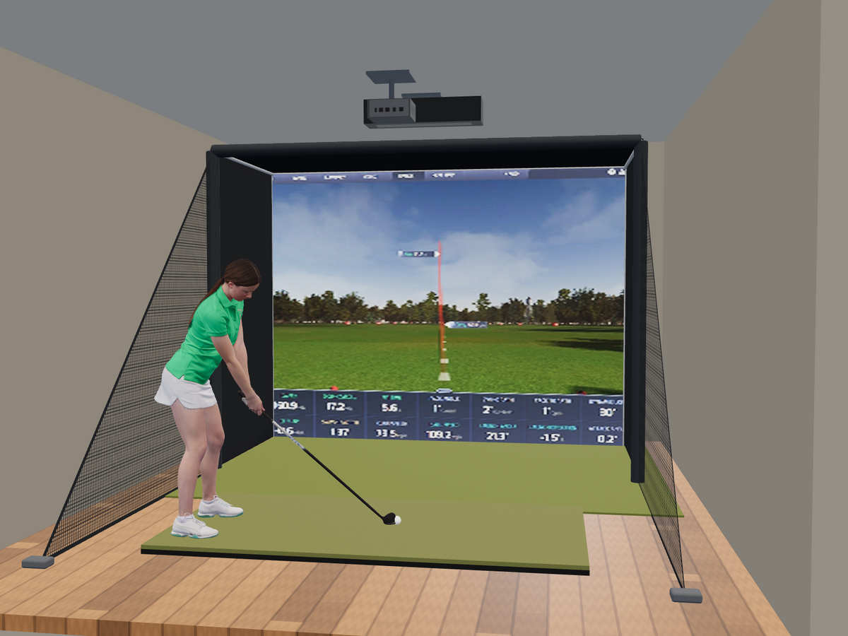 ProTee VX All-In-One Golf Simulator, 10.5W x 8H x 5D enclosure (3D render)