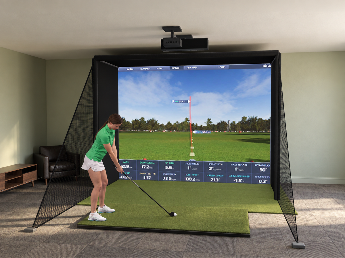 ProTee VX All-In-One Golf Simulator, 11.5W x 8.5H x 5D enclosure (3D render)