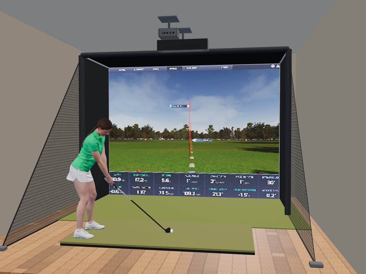 ProTee VX All-In-One Golf Simulator, 12W x 9H x 5D enclosure (3D render)