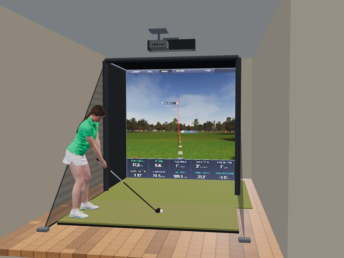 ProTee VX All-In-One Golf Simulator, 8W x 8H x 5D enclosure (3D render)
