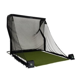 The Net Return Pro Net & Mat Package: Pro net, Pro Turf and side barriers, angled view