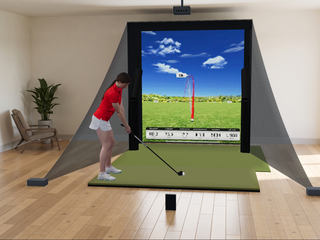 Swing Caddie SC4 PRO Floating Screen Golf Simulator in a finished room (room image)