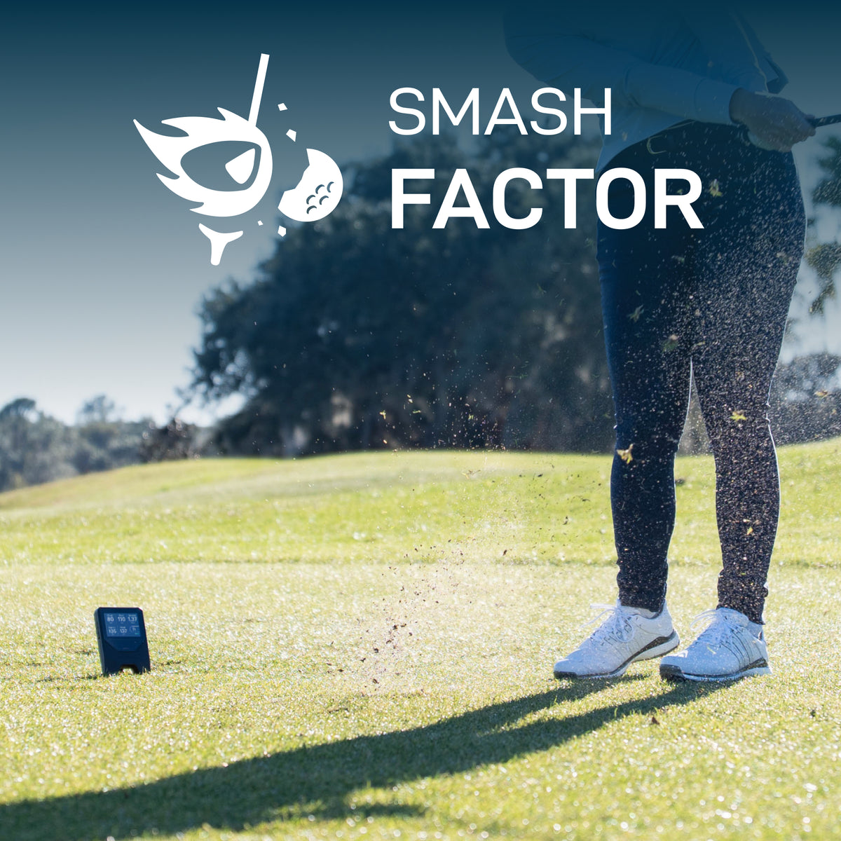 Shot Scope LM1 measuring smash factor behind a golfer on the range