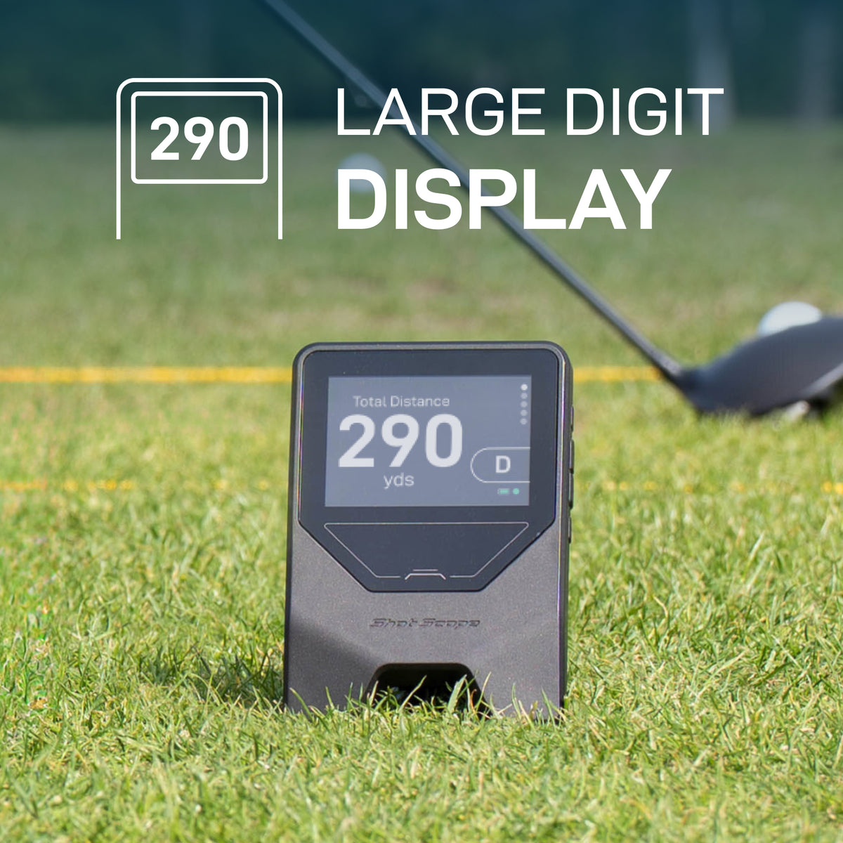 Shot Scope LM1 large digit display showing 290 yards total distance