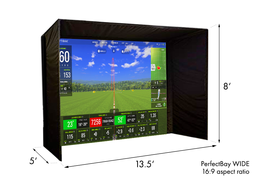 skytrak plus perfectbay wide golf simulator enclosure dimensions skytrak