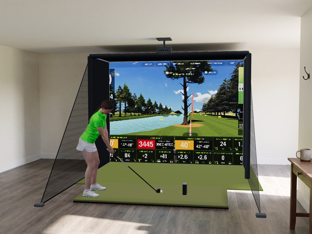 SkyTrak ST MAX All-In-One Golf Simulator, 10.5W x 8H x 5D enclosure (3D render)