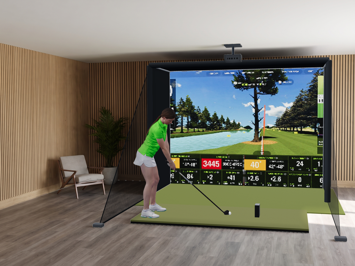 SkyTrak ST MAX All-In-One Golf Simulator, 10W x 7.7H x 5D enclosure (3D render)