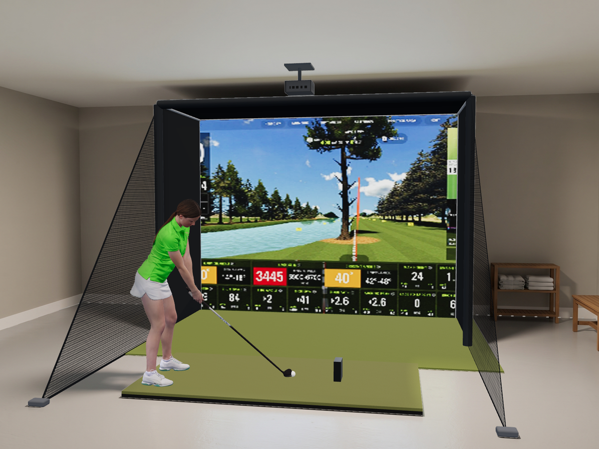 SkyTrak ST MAX All-In-One Golf Simulator, 11.5W x 8.5H x 5D enclosure (3D render)