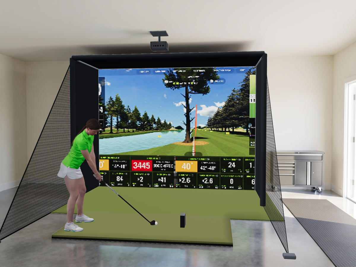 SkyTrak ST MAX All-In-One Golf Simulator, 12W x 9H x 5D enclosure (3D render)