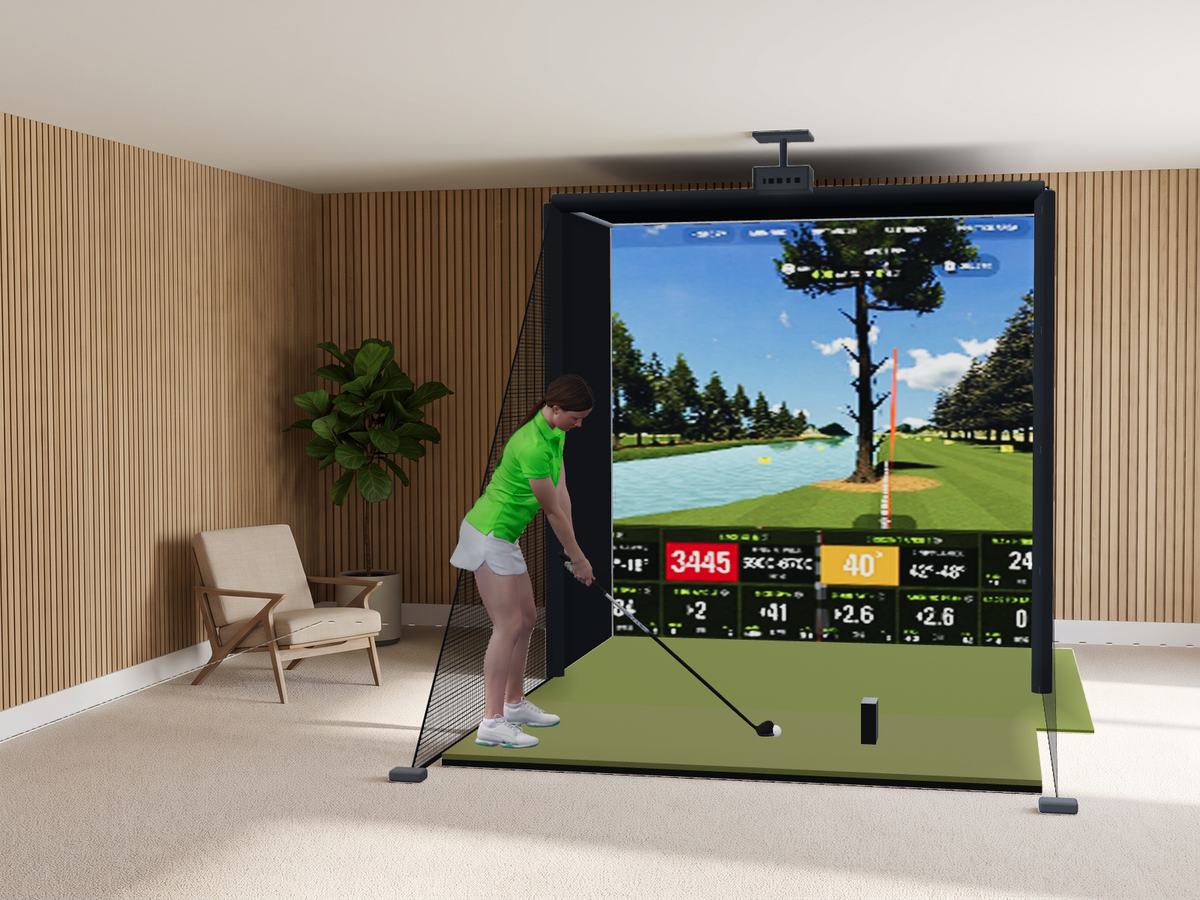 SkyTrak ST MAX All-In-One Golf Simulator, 8W x 8H x 5D enclosure (3D render)