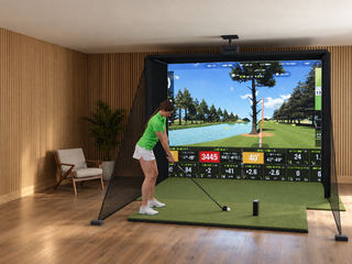 SkyTrak ST MAX DIY Enclosure Golf Simulator, default build, in a finished room