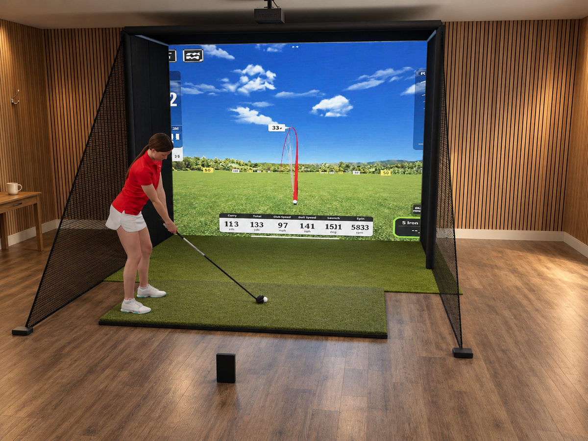 Swing Caddie SC4 PRO DIY Enclosure Golf Simulator, 11.5W x 8.5H x 5D enclosure (3D render)