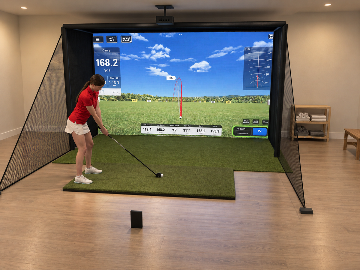Swing Caddie SC4 PRO DIY Enclosure Golf Simulator, 13W x 7.7H x 5D enclosure (3D render)