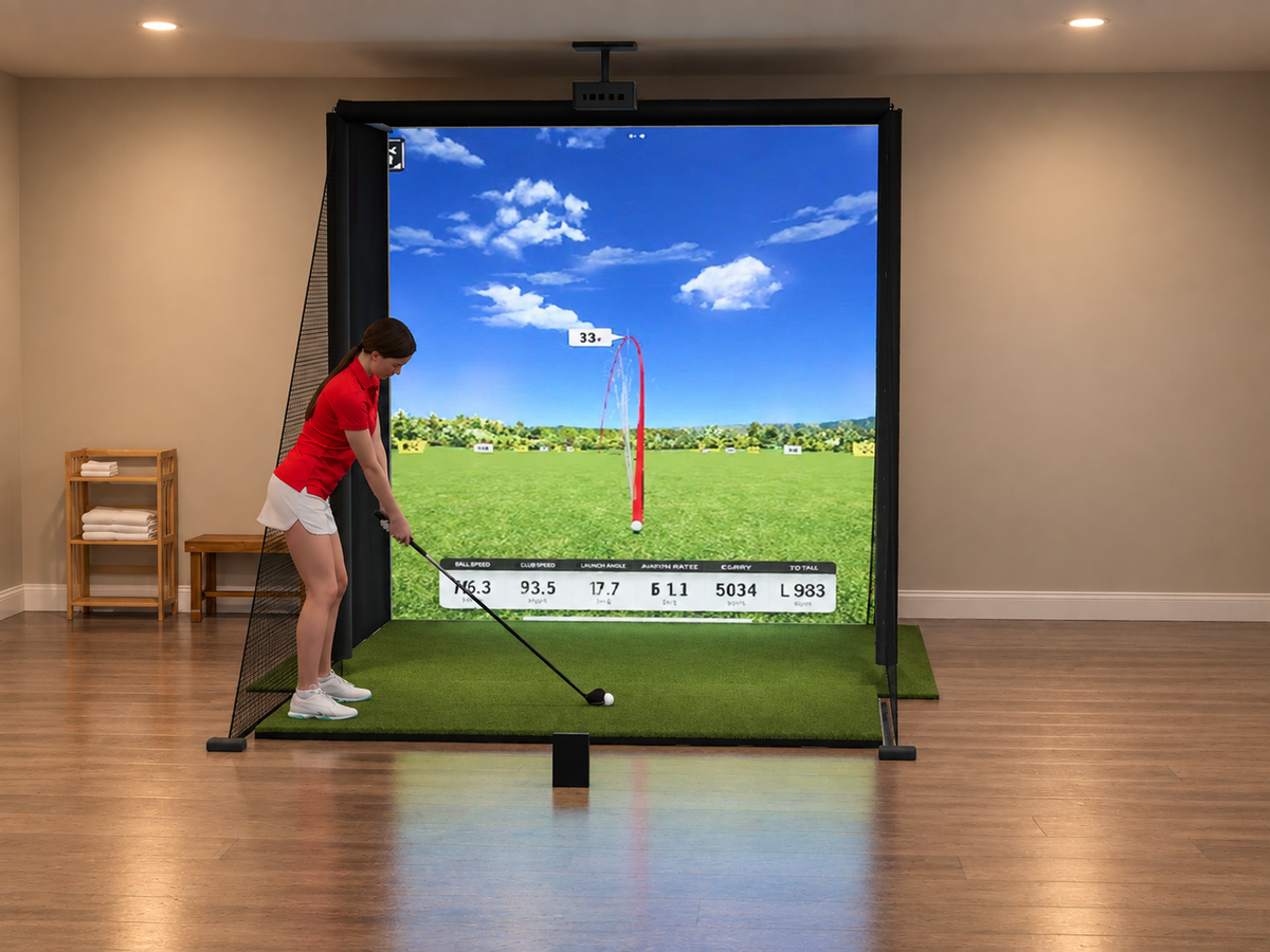 Swing Caddie SC4 PRO DIY Enclosure Golf Simulator, 8W x 8H x 5D enclosure (3D render)