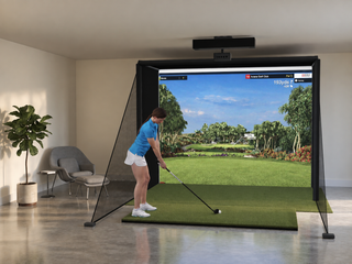 TruGolf APOGEE DIY Enclosure Golf Simulator, default build, in a finished room