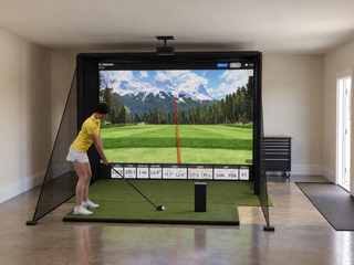 Uneekor EYE MINI DIY Enclosure Golf Simulator, default build, in a finished room