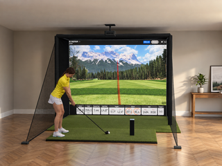 Uneekor EYE MINI LITE DIY Enclosure Golf Simulator, default build, in a finished room