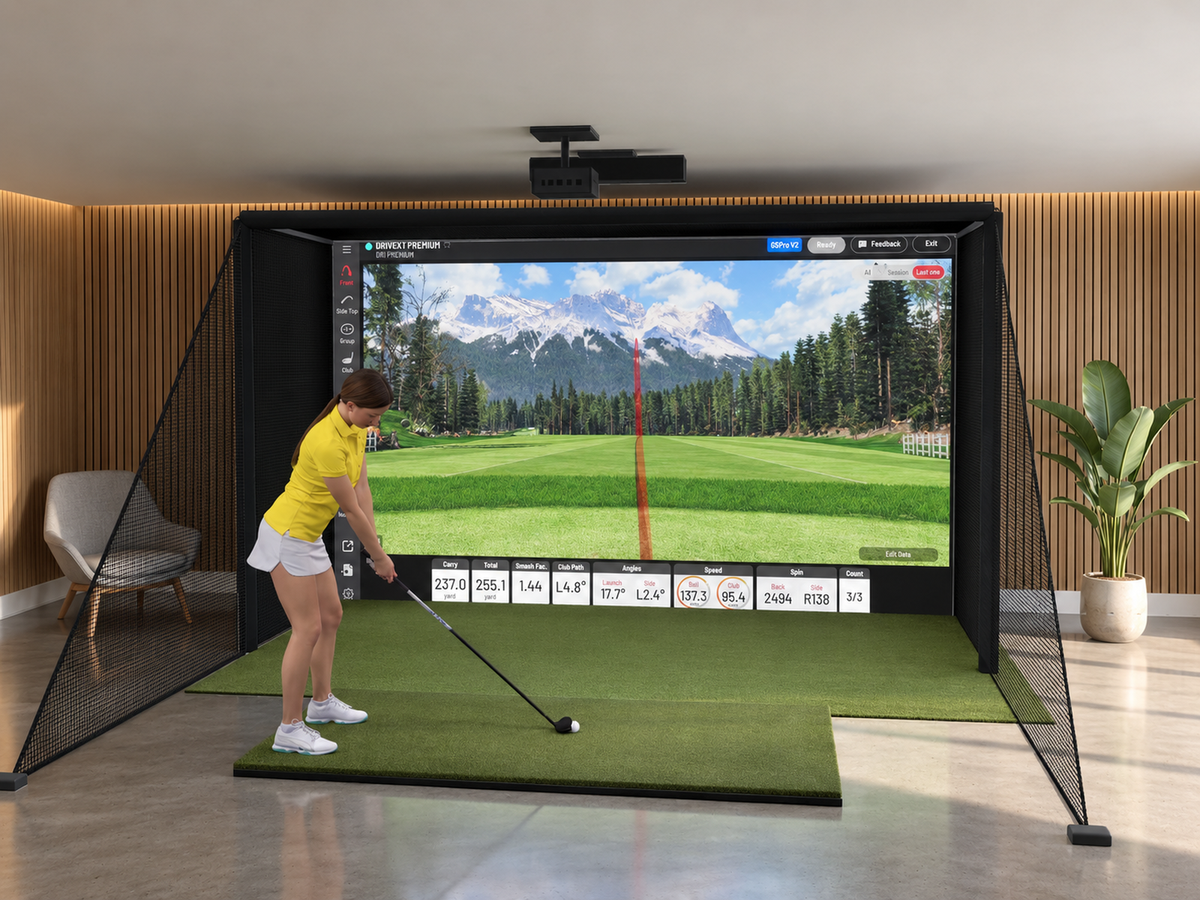 Uneekor EYE XO DIY Enclosure Golf Simulator, 13W x 7.7H x 5D enclosure (3D render)