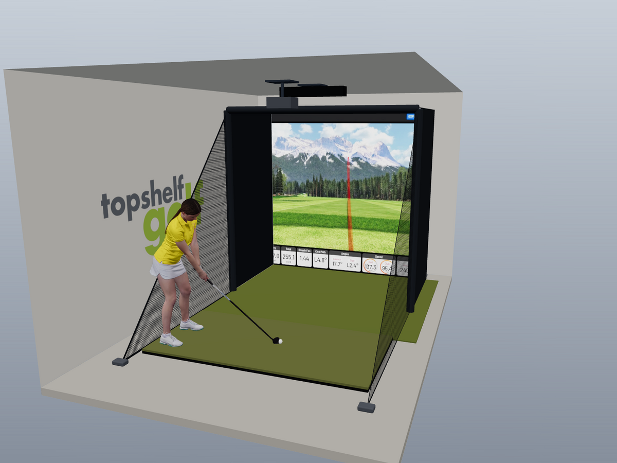 Uneekor EYE XO All-In-One Golf Simulator, 8W x 8H x 5D enclosure (3D render)