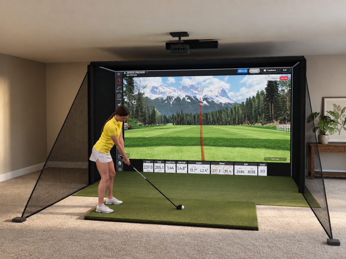 Uneekor EYE XO2 DIY Enclosure Golf Simulator, 13W x 7.7H x 5D enclosure (3D render)