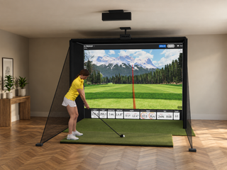 Uneekor EYE XR DIY Enclosure Golf Simulator, default build, in a finished room