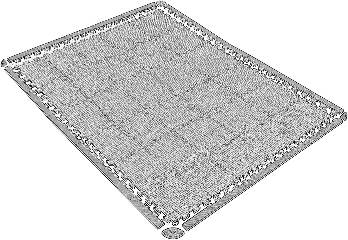 Example golf room floor tile layout with tapered edges and corner pieces around the perimeter