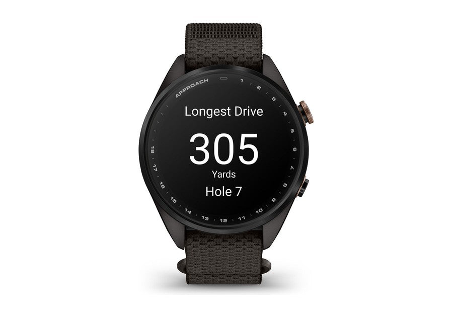 Garmin Approach S72 round stats screen showing longest drive in yards