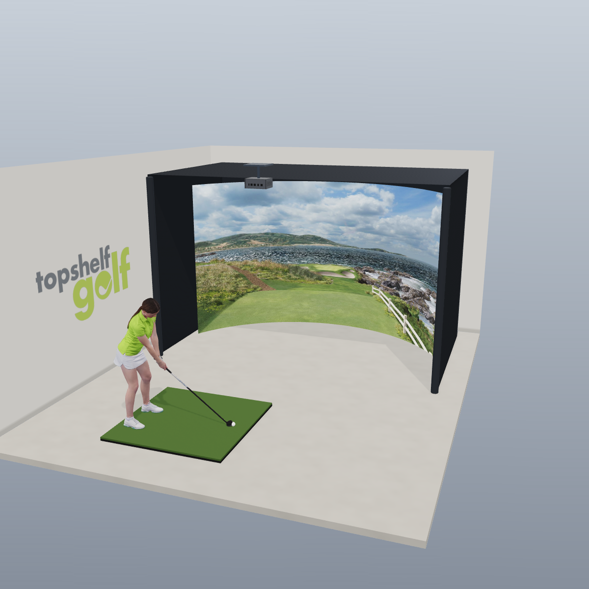 Curved All-In-One Golf Simulator - 3D package view