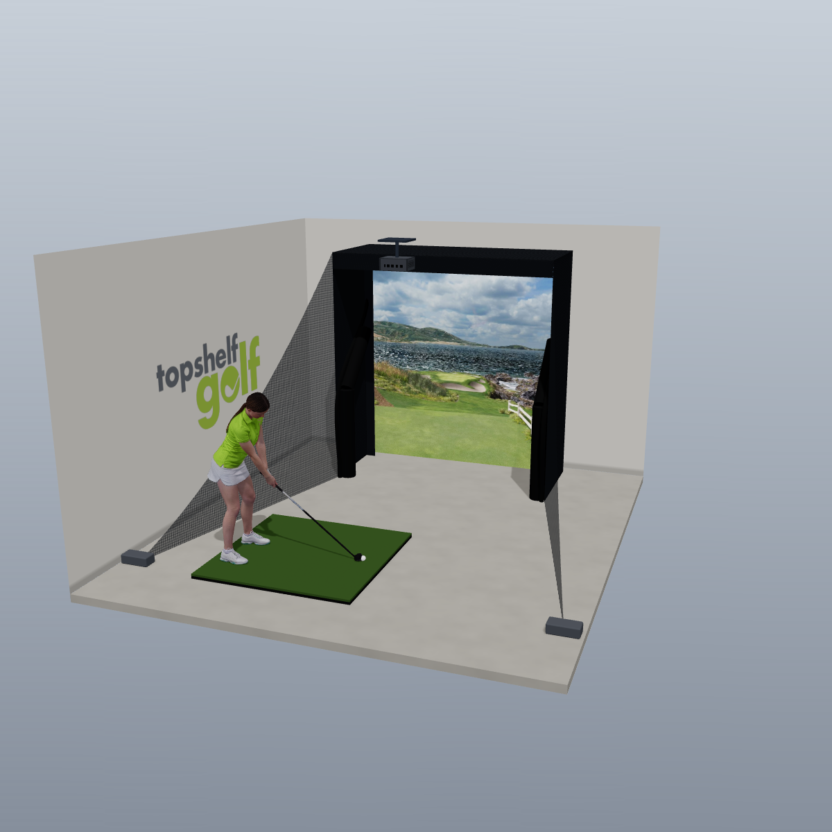Golf Simulator Floating Screen Package - 3D package view