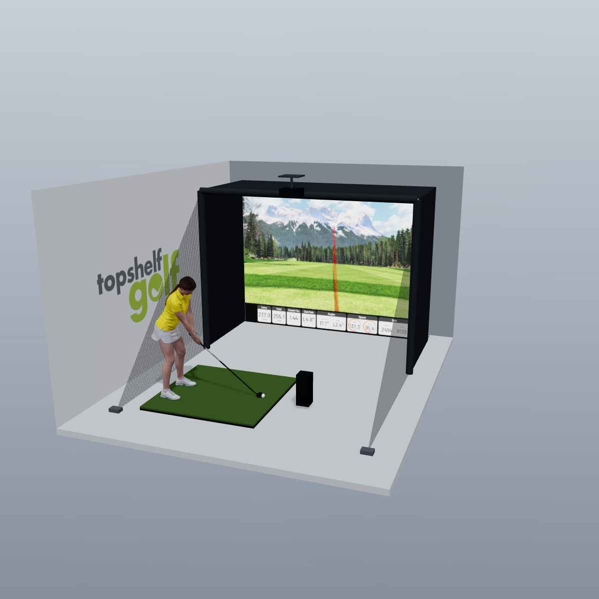 Uneekor EYE MINI All-In-One Golf Simulator - 3D package view