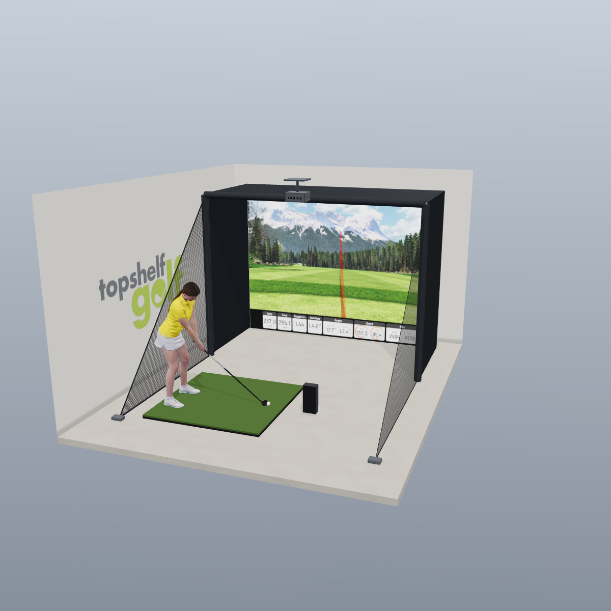 Uneekor EYE MINI LITE All-In-One Golf Simulator - 3D package view