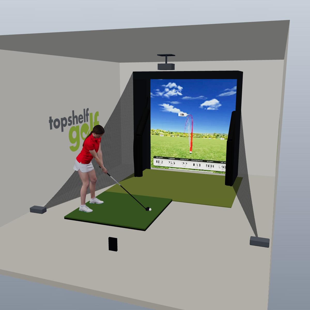Swing Caddie SC4 PRO Floating All-In-One Golf Simulator - 3D package view