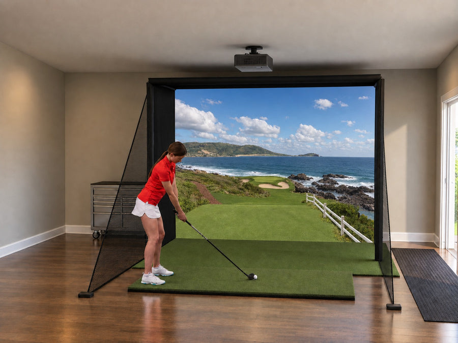 DIY Enclosure golf simulator in a finished room