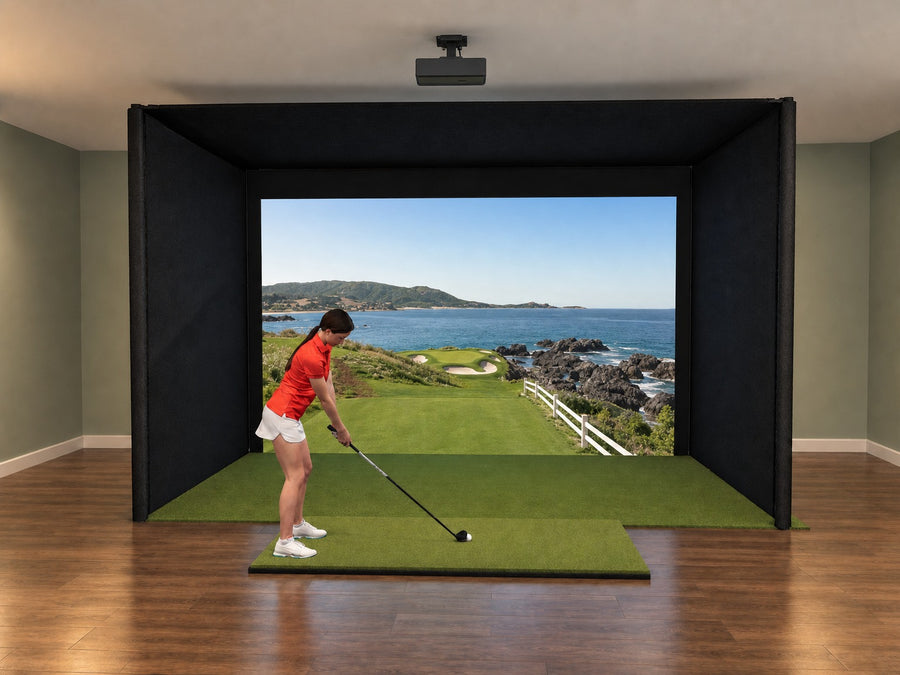 Pro Enclosure golf simulator in a finished room