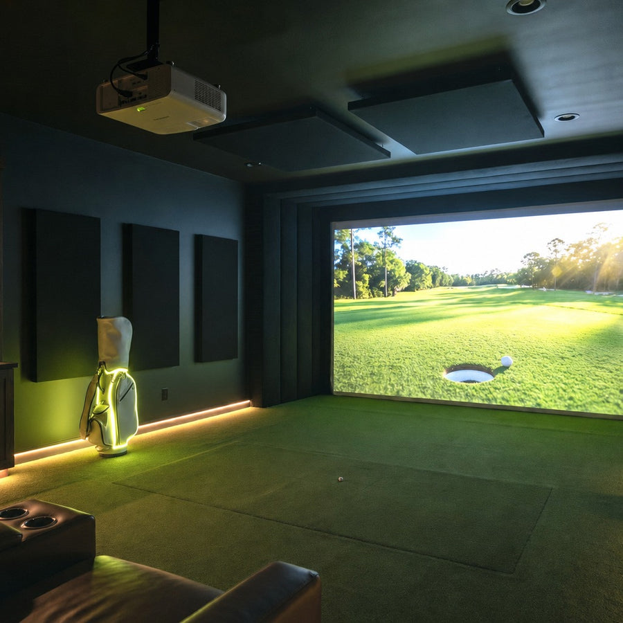 Ceiling projector lighting a simulator screen