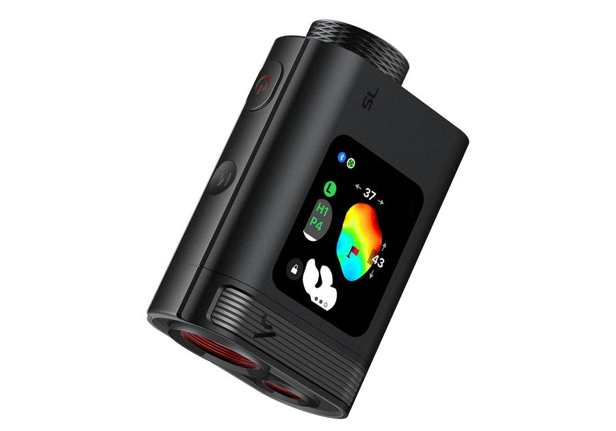 Voice Caddie SL Mini Golf Laser Rangefinder in Black, angled view
