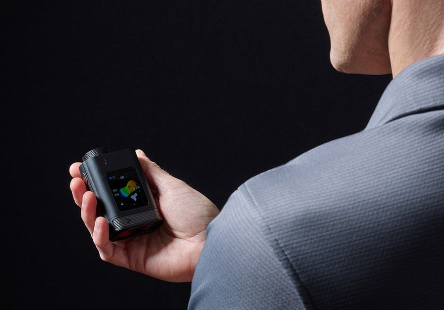 Voice Caddie SL Mini Golf Laser Rangefinder held in one hand