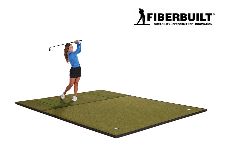 Fiberbuilt Grass Series Double-Hitting Combo Golf Mat - Angled View