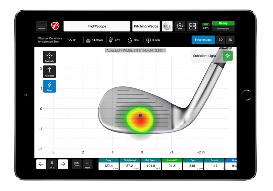 flightscope mevo plus face impact location heat map visualization iron