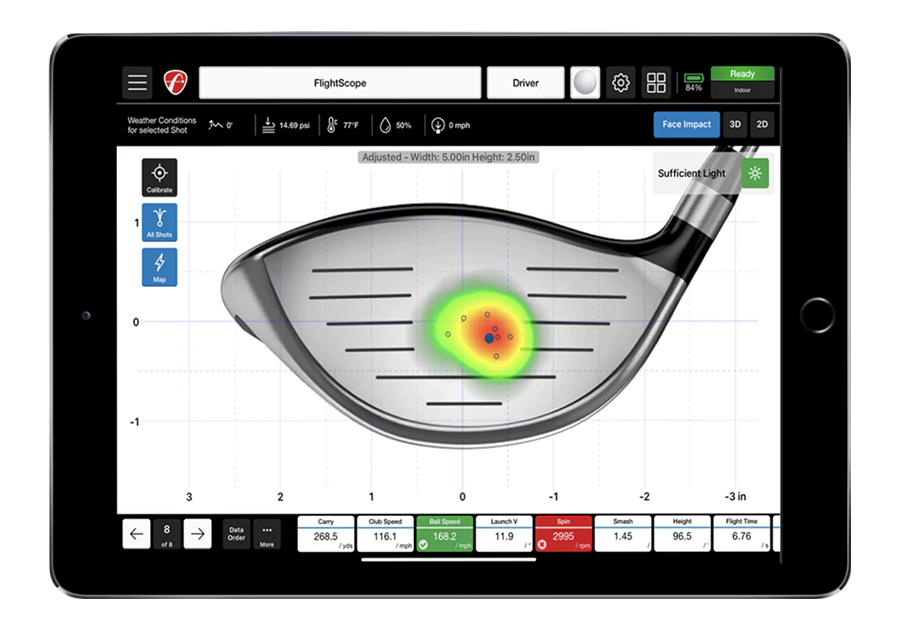 flightscope mevo plus face impact location heat mapping visualization driver